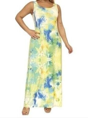 NWOT Gorgeous Yellow Tie Dye Sleeveless Maxi Dress, Plus Size 4xl (Size 26/28)